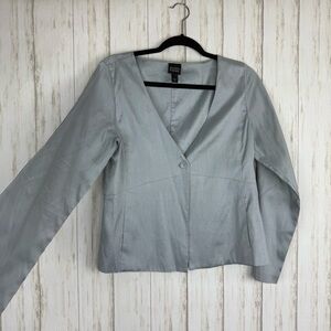 Eileen Fisher 100% Silk Shimmer Metallic Gray Jacket Small